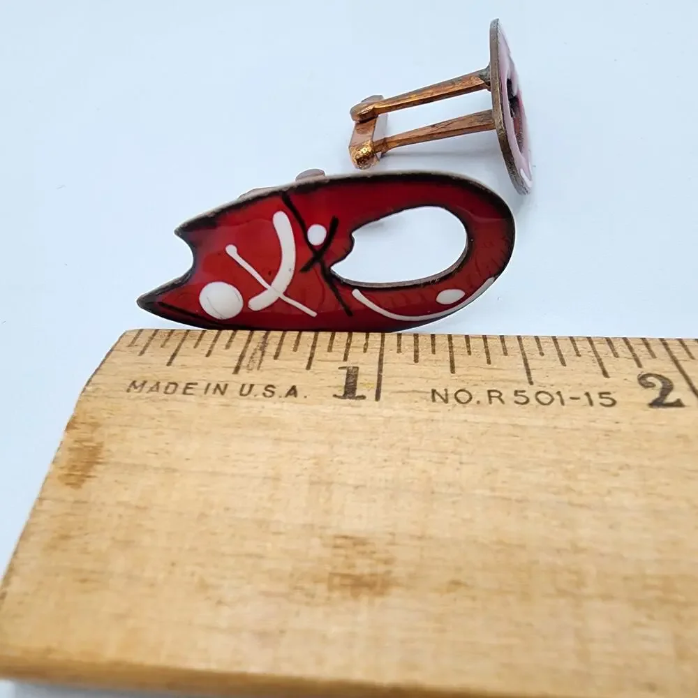 MCM Cufflinks Red Enamel Copper Cufflinks Mod Abstract Atomic Pop Design Artisan